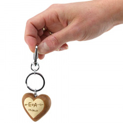 Porte clés coeur gravé bois personnalisé pour amoureux