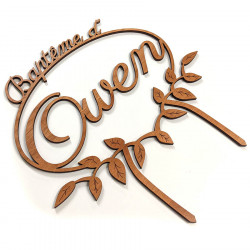 Cake topper prénom baptême champêtre personnalisable en bois