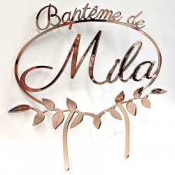 Cake topper prénom baptême champêtre personnalisable en bois