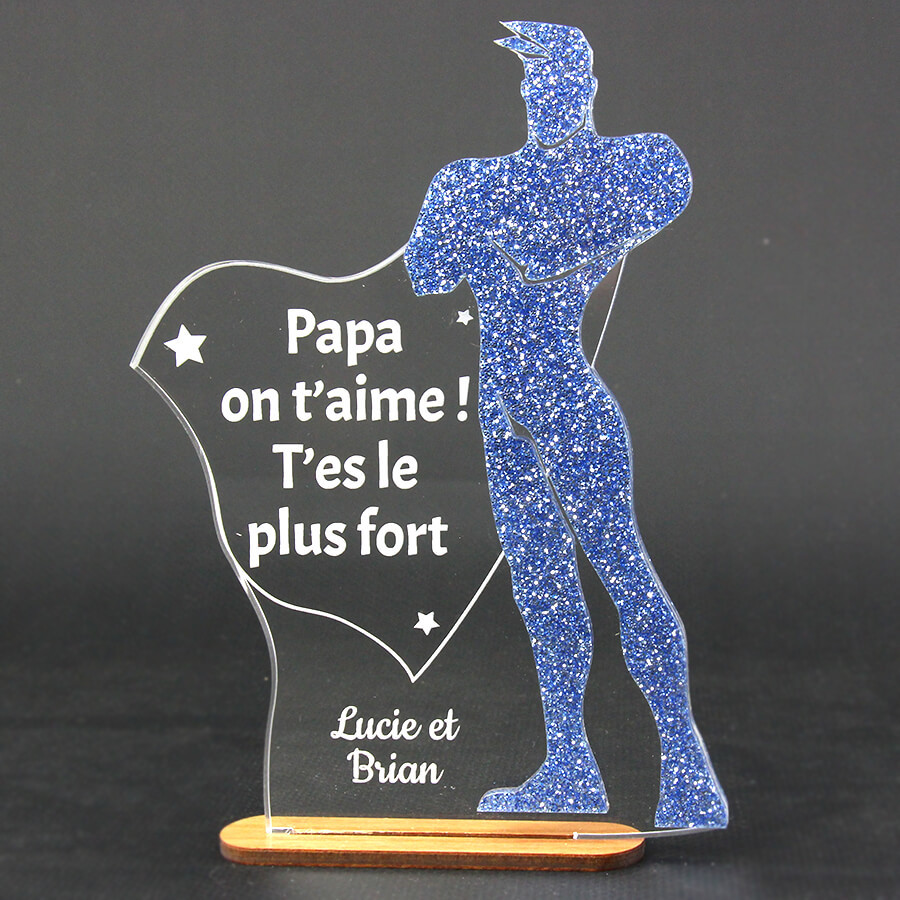 Trophée plexi Super héros personnalisé Fête des pères