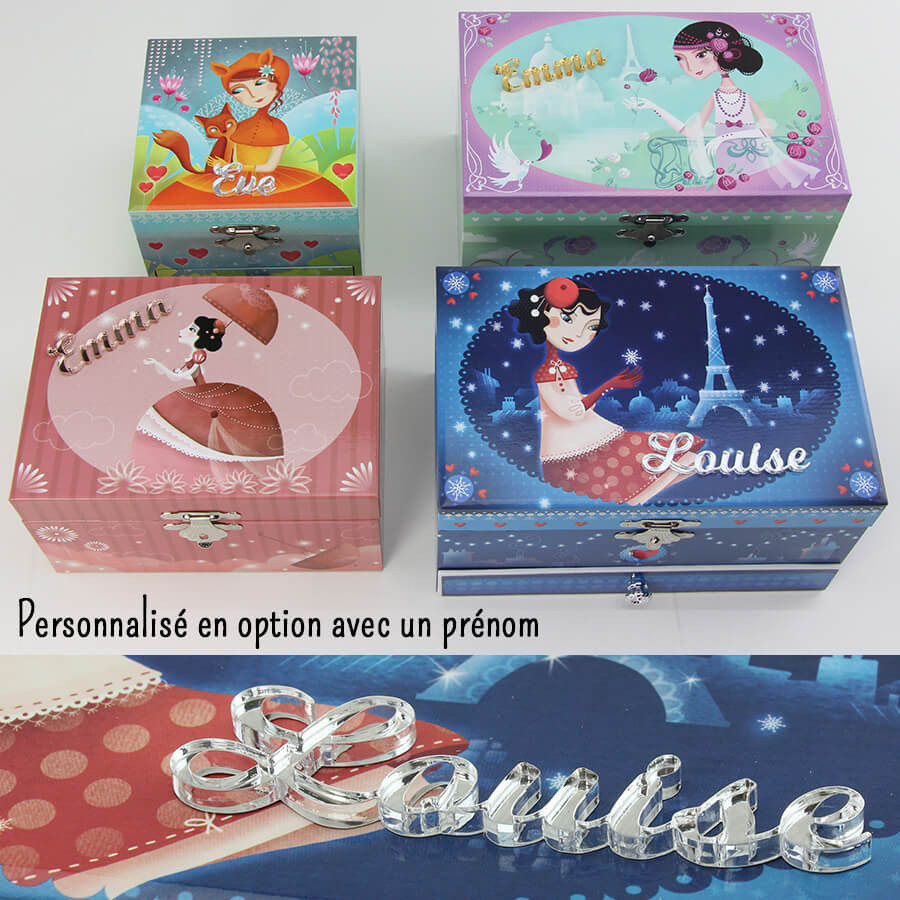 Boîte à musique coffre à bijoux à tiroir Paris en hiver