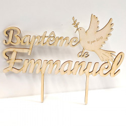 Cake topper baptême Colombe à personnaliser