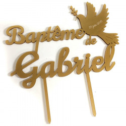 Cake topper baptême Colombe à personnaliser