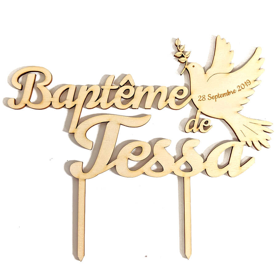 Cake topper baptême Colombe à personnaliser