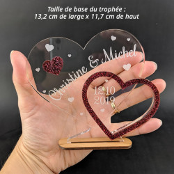 Trophée cadeau coeur gravé personnalisable avec prénoms du couple