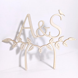 Cake topper mariage personnalisé en bois - initiales champêtre