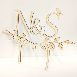 Cake topper mariage personnalisé en bois - initiales champêtre