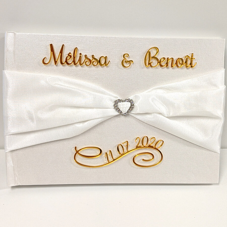 Livre d'or mariage ruban satin personnalisé