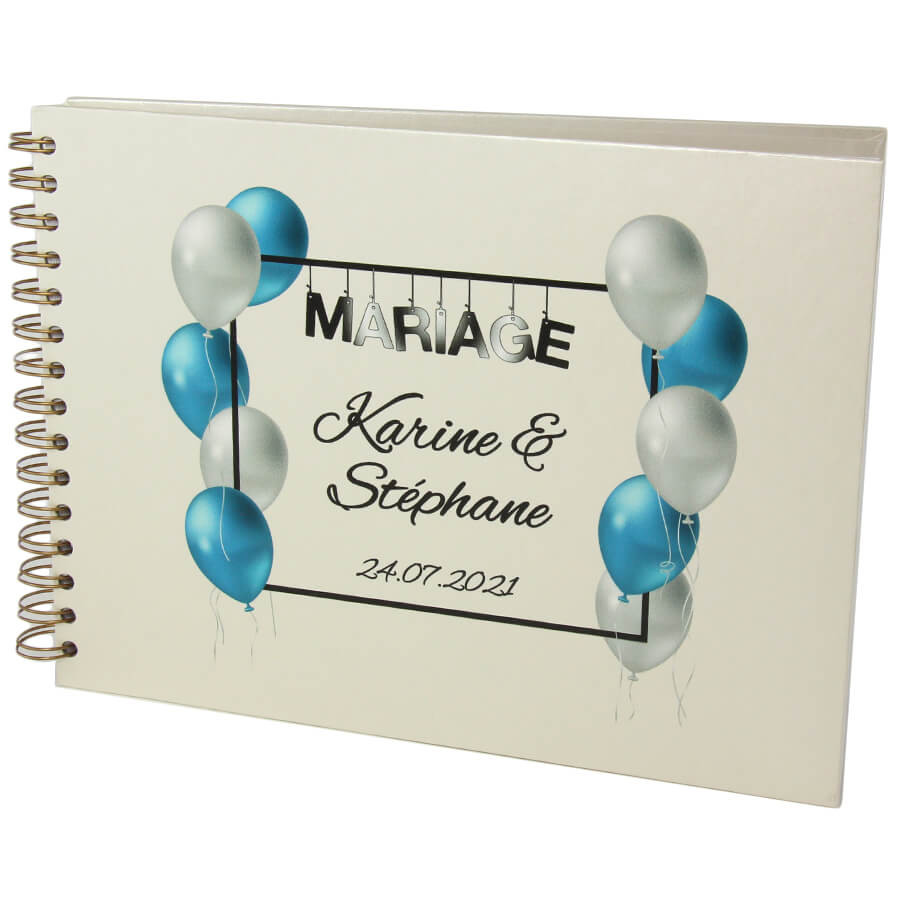 Livre d'or personnalisable Ballons bleu argent