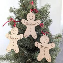 Bonhomme pain d'épice en bois - boule de noël personnalisé prénom