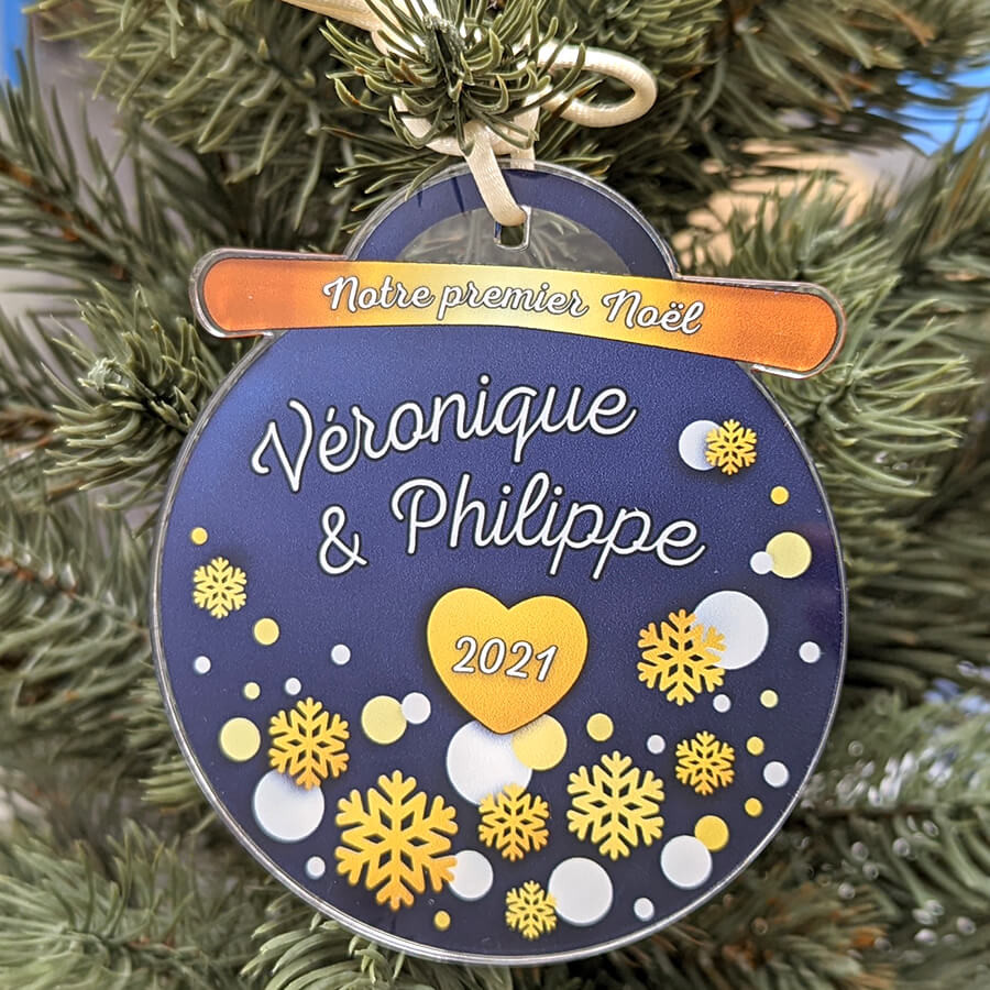 Boule premier noël couple personnalisable Boule premier noël couple personnalisable