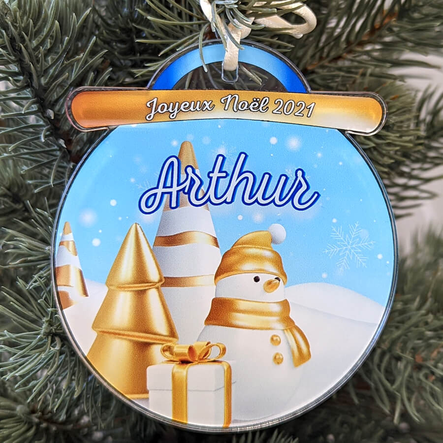Boule de noël personnalisée prénom Bonhomme de neige Boule de noël personnalisée prénom Bonhomme de neige
