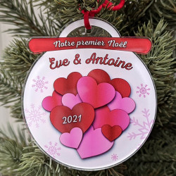 Boule couple Notre premier Noël personnalisée Coeurs