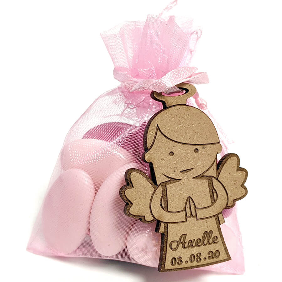 Cadeau d'invité baptême personnalisé en bois souvenir - Ange fille