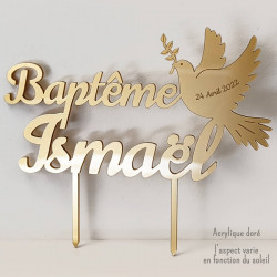 Cake topper baptême Colombe à personnaliser