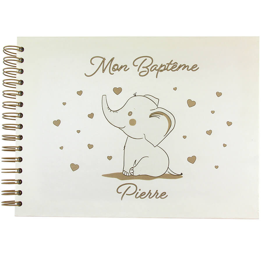 Livre d'or baptême éléphant personnalisé