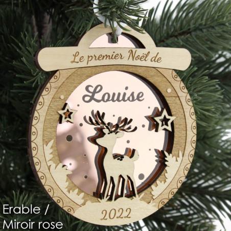 Boule De Noël "Mon Premier Noël 2025" - Bois Gravé, Renne, Fabrication Artisanale Française | Souvenir Bébé