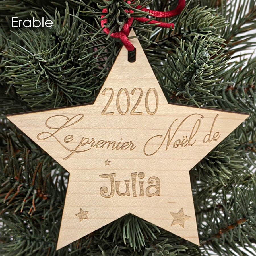Ma 1ère boule de noël personnalisable en bois - étoile