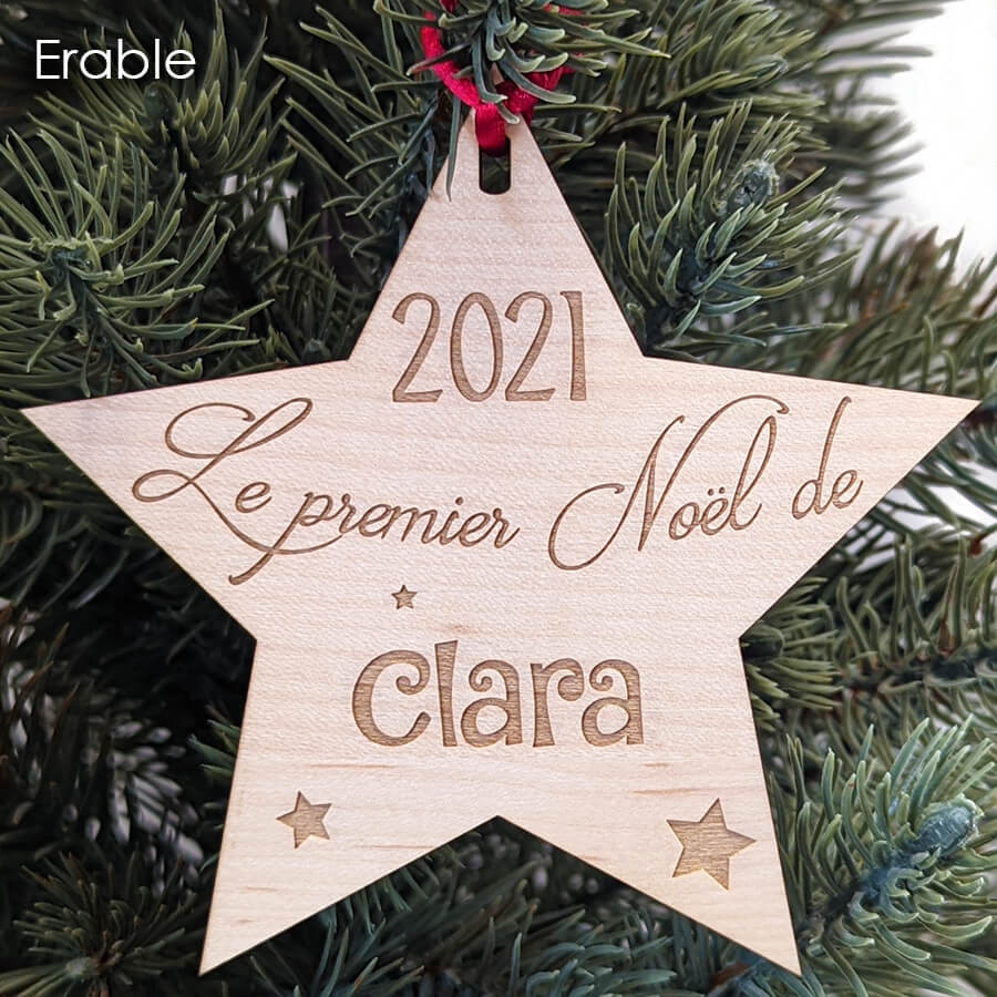 Ma 1ère boule de noël personnalisable en bois étoile Ma 1ère boule de noël personnalisable en bois étoile