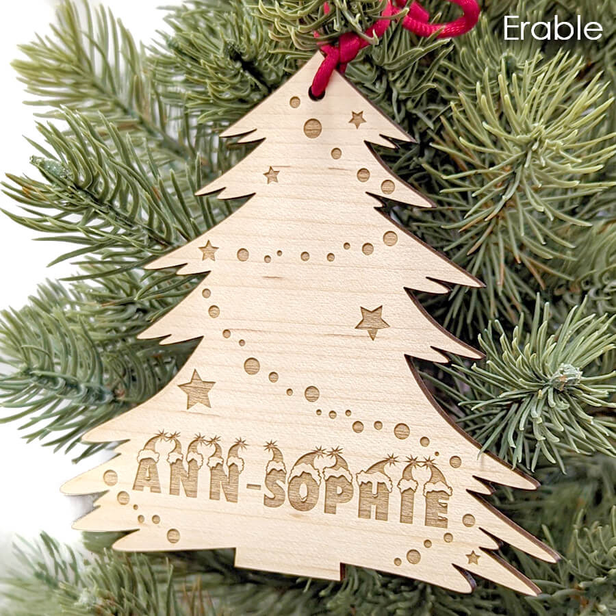 Boule De Noël Personnalisable En Bois Laser - Prénom Gravé - Fait Main En France