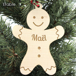 Bonhomme pain d'épice en bois - boule de noël personnalisé prénom