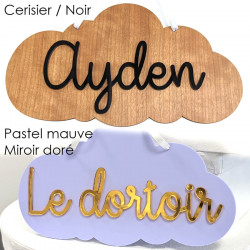 Plaque de porte chambre personnalisée avec prénom - nuage rose