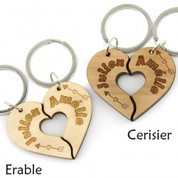 Porte clés couple gravé personnalisable - coeur à partager en 2