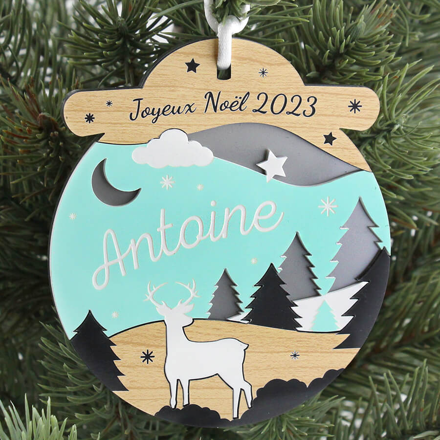 Boule de noël personnalisable avec prénom Forêt