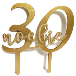 Cake topper anniversaire personnalisé en bois avec âge et prénom