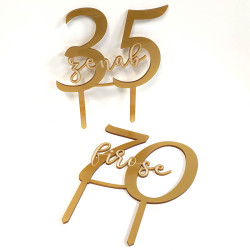 Cake topper anniversaire personnalisé en bois avec âge et prénom