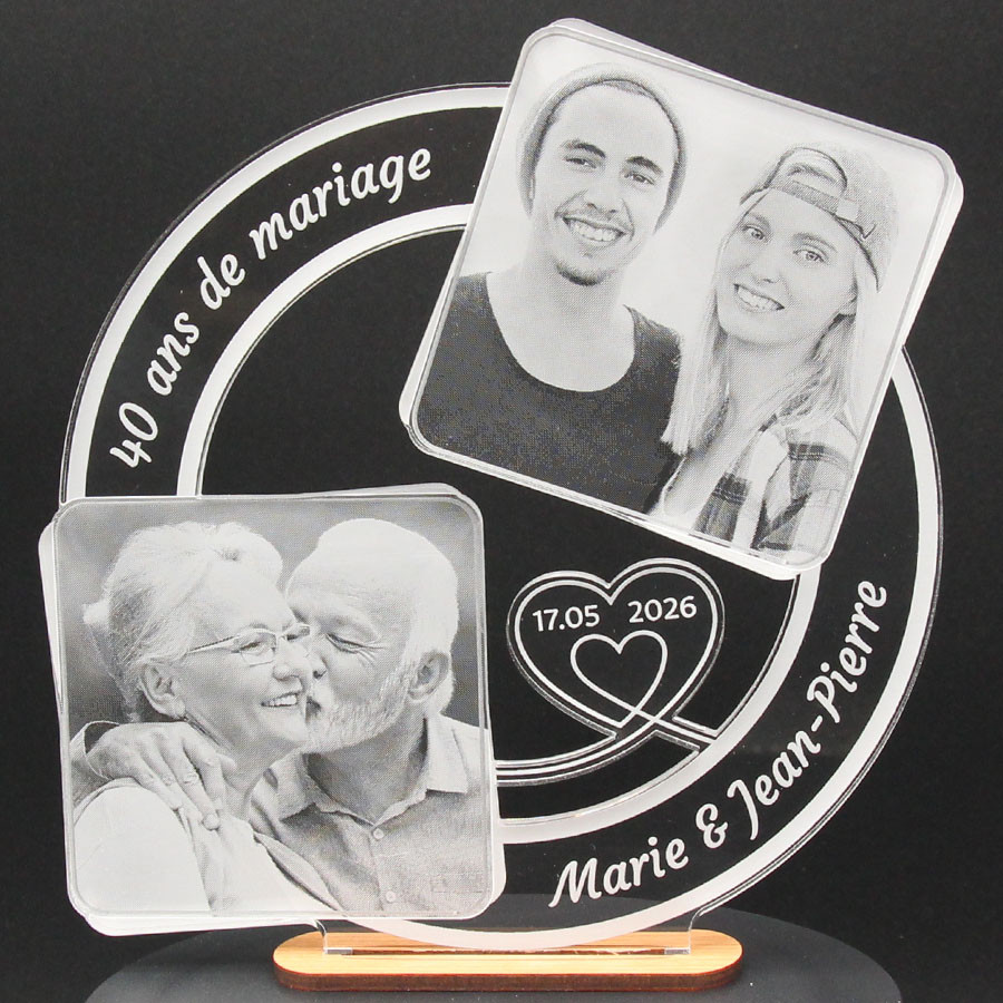Trophée cadeau couple anniversaire de mariage personnalisé 2 photos