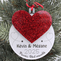 Boule de noël couple personnalisable grand coeur