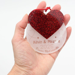 Boule de noël couple personnalisable grand coeur