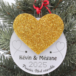 Boule de noël couple personnalisable grand coeur