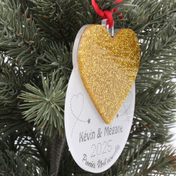 Boule de noël couple personnalisable grand coeur