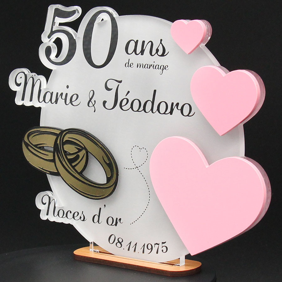 Plaque Acrylique 50 Ans De Mariage - Cadeau Noce D'Or Personnalisable Pour Anniversaire