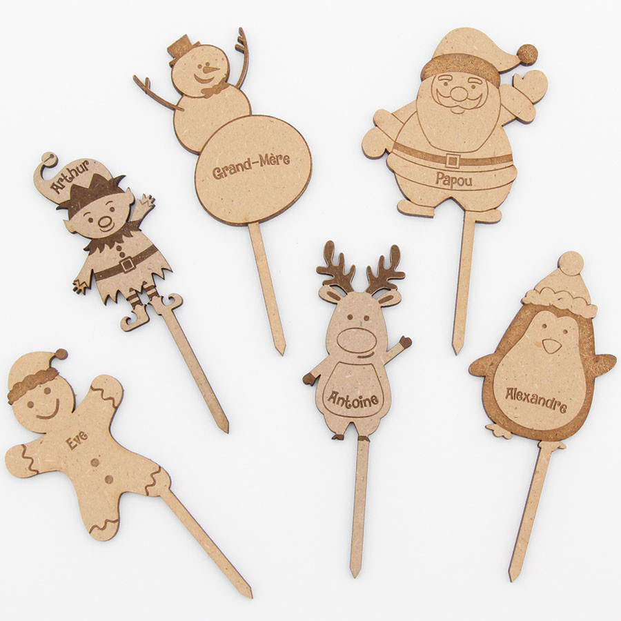 6 petits sujets en bois pour déco bûche de noël personnalisable