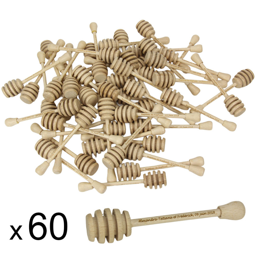 Lot de 60 cuillères à miel personnalisée en bois