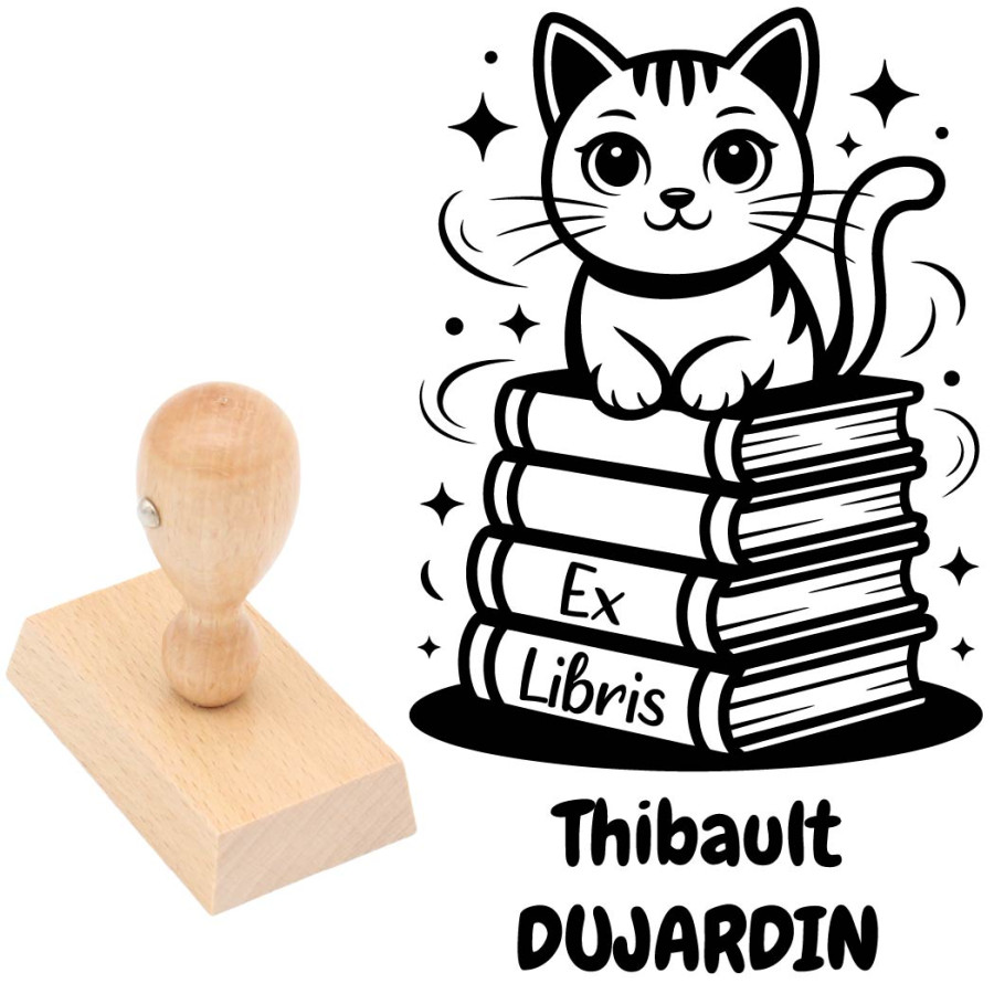 Tampon ex libris chat sur livres personnalisé