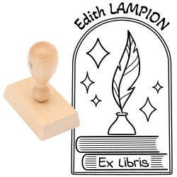 Tampon ex libris plume et encrier personnalisé