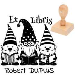 Tampon ex libris gnomes lecteurs personnalisé