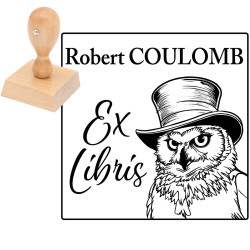 Tampon ex libris hibou lecteur personnalisé