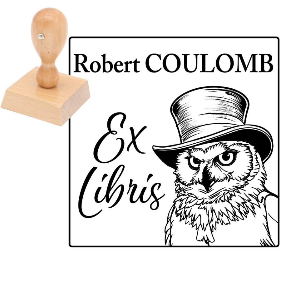 Tampon ex libris hibou lecteur personnalisé