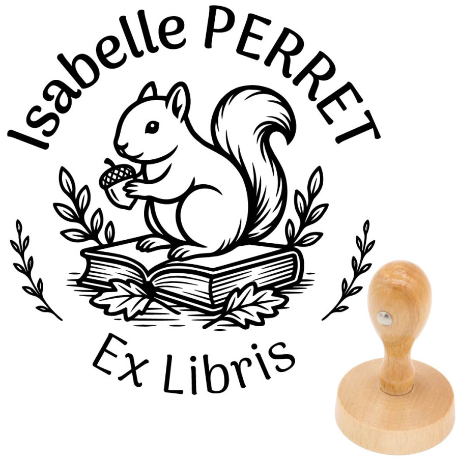 Tampon ex libris écureuil lecteur personnalisé