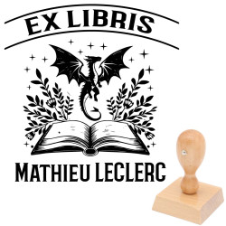 Tampon ex libris dragon fantastique personnalisé