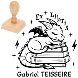 Tampon ex libris dragon sur livres personnalisé