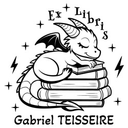 Tampon ex libris dragon sur livres personnalisé