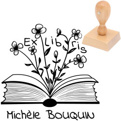 Tampon ex libris livre fleuri personnalisé