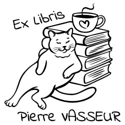 Tampon ex libris chat et café personnalisé
