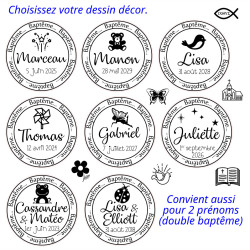 Tampon baptême personnalisé rond 1 ou 2 prénoms